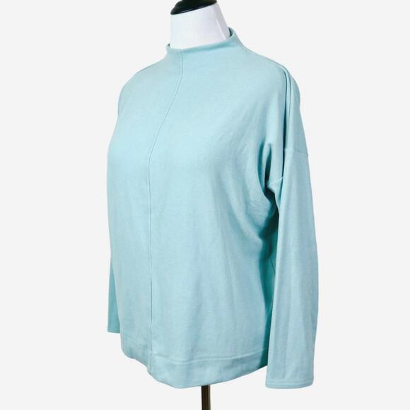 J Jill Size M Mock Neck Top Drop Shoulder Stretch Fleece Light Blue - Picture 1 of 9